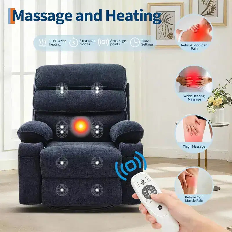 360 Rotating Massage Rocking Chair with Heating and Footrest