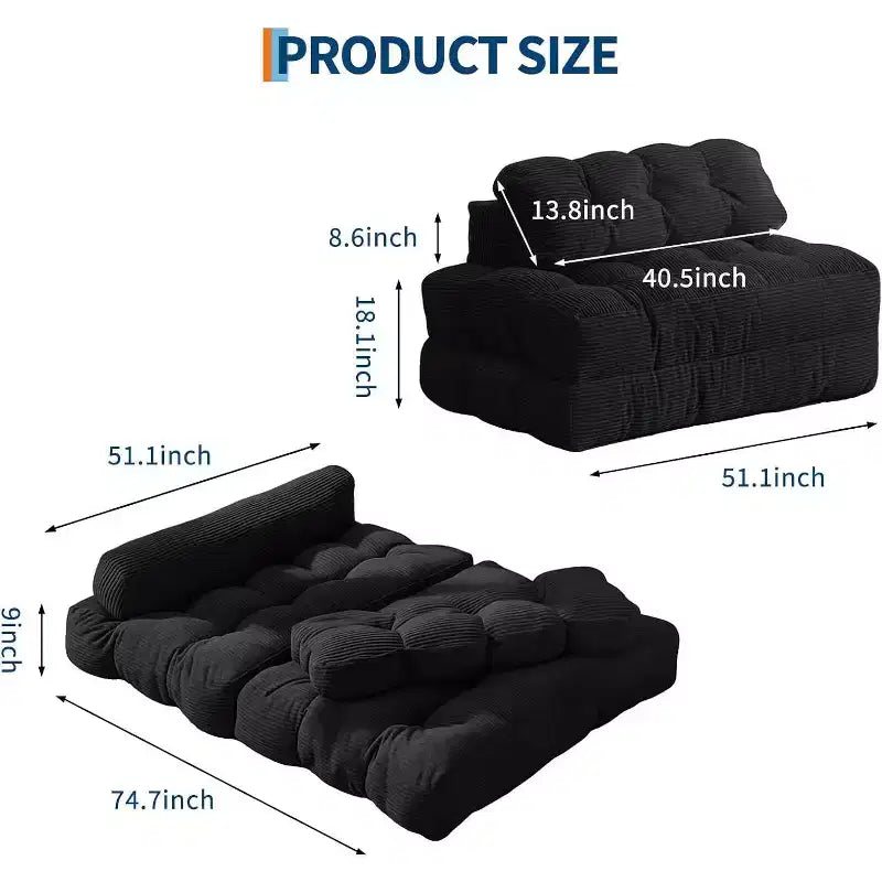 3-in-1 Foldable Sofa Bed with Lumbar Pillow, Convertible Chair for Living Room, Bedroom or Home Office, 79x52x8 Inches