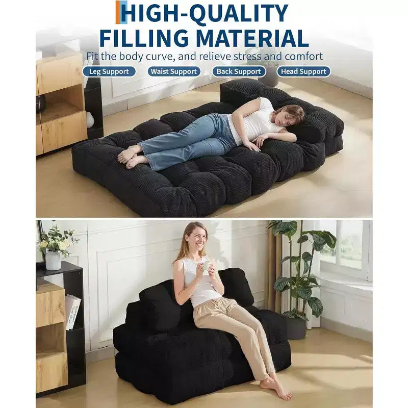 3-in-1 Foldable Sofa Bed with Lumbar Pillow, Convertible Chair for Living Room, Bedroom or Home Office, 79x52x8 Inches