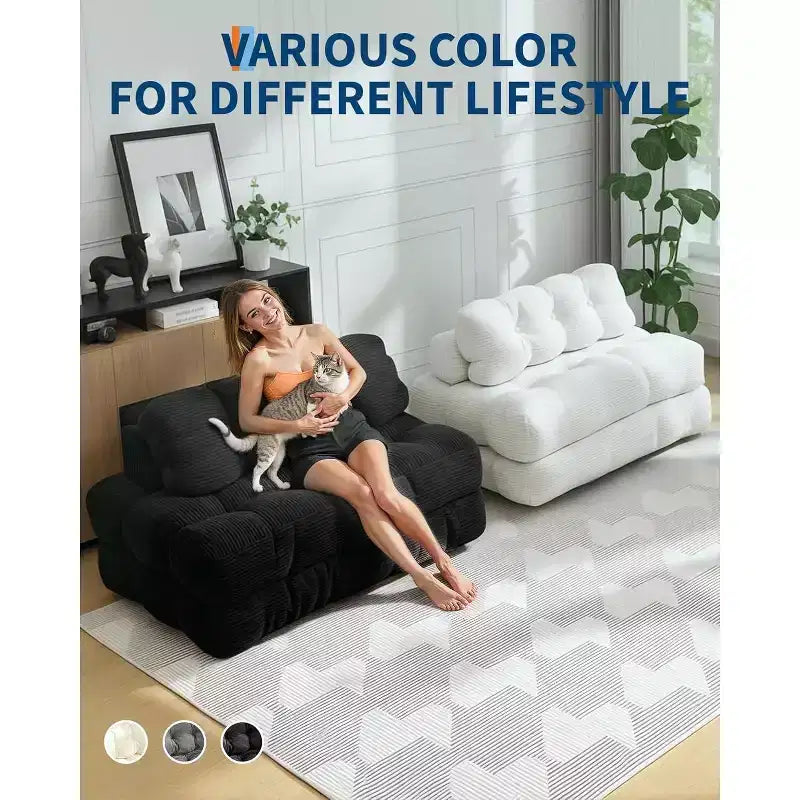 3-in-1 Foldable Sofa Bed with Lumbar Pillow, Convertible Chair for Living Room, Bedroom or Home Office, 79x52x8 Inches