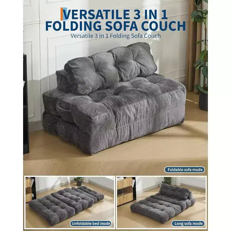 3-in-1 Foldable Sofa Bed with Lumbar Pillow, Convertible Chair for Living Room, Bedroom or Home Office, 79x52x8 Inches