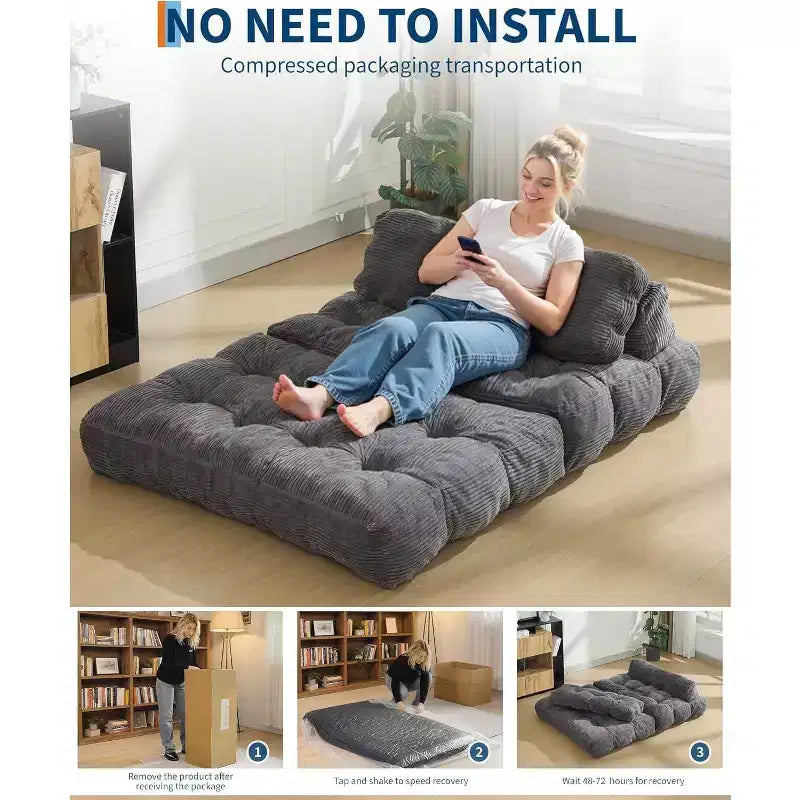 3-in-1 Foldable Sofa Bed with Lumbar Pillow, Convertible Chair for Living Room, Bedroom or Home Office, 79x52x8 Inches