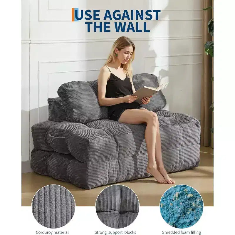 3-in-1 Foldable Sofa Bed with Lumbar Pillow, Convertible Chair for Living Room, Bedroom or Home Office, 79x52x8 Inches