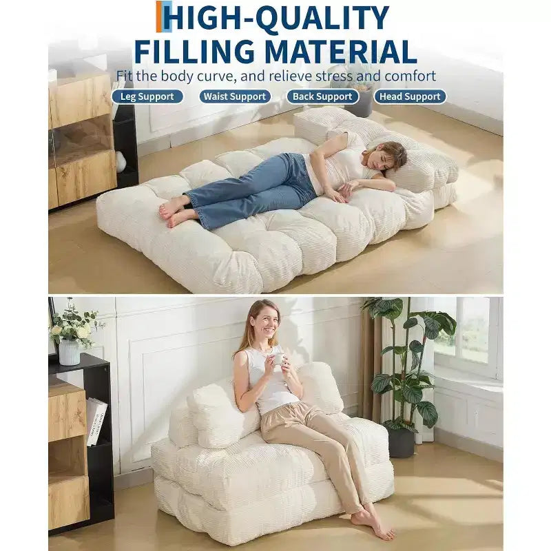 3-in-1 Foldable Sofa Bed with Lumbar Pillow, Convertible Chair for Living Room, Bedroom or Home Office, 79x52x8 Inches