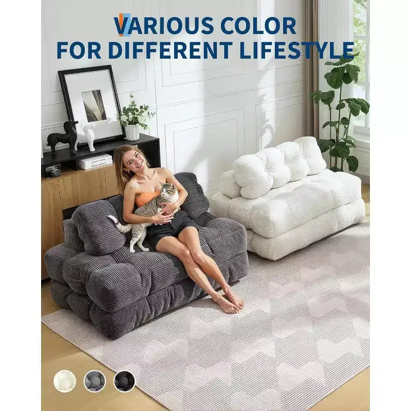 3-in-1 Foldable Sofa Bed with Lumbar Pillow, Convertible Chair for Living Room, Bedroom or Home Office, 79x52x8 Inches