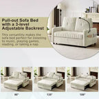 Pull-Out Loveseat Sofa Bed with Adjustable Backrest, Charging Ports, Cup Holders, and Side Pockets