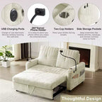 Pull-Out Loveseat Sofa Bed with Adjustable Backrest, Charging Ports, Cup Holders, and Side Pockets