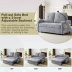 Pull-Out Loveseat Sofa Bed with Adjustable Backrest, Charging Ports, Cup Holders, and Side Pockets