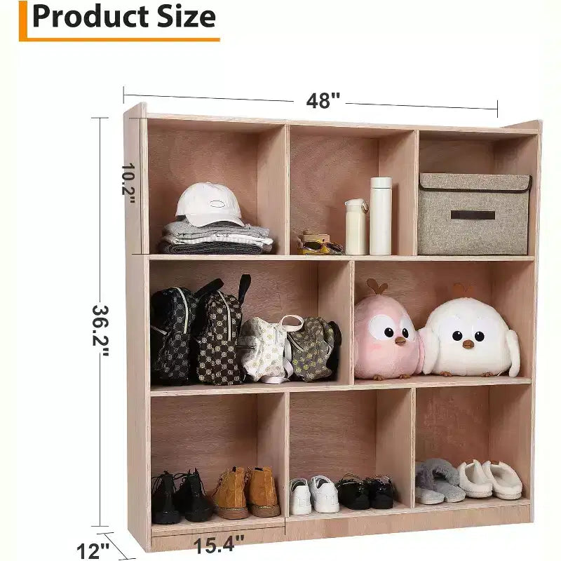 Pink 8-Cubby Kids Storage Cabinet with Lockable Wheels and Rounded Corners
