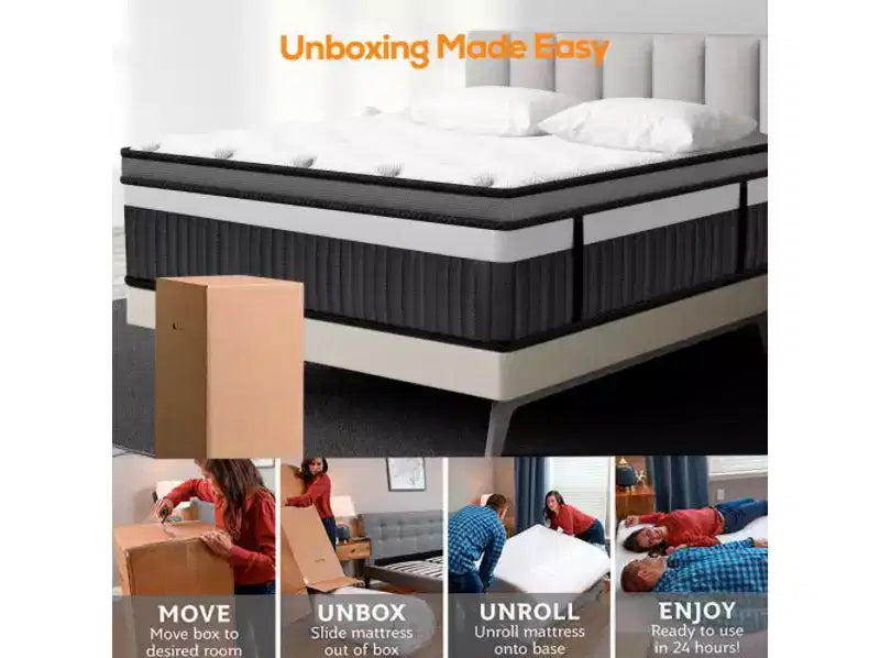 14 Inch Queen Hybrid Mattress – Gel Memory Foam & Pocket Coils, Medium Firm