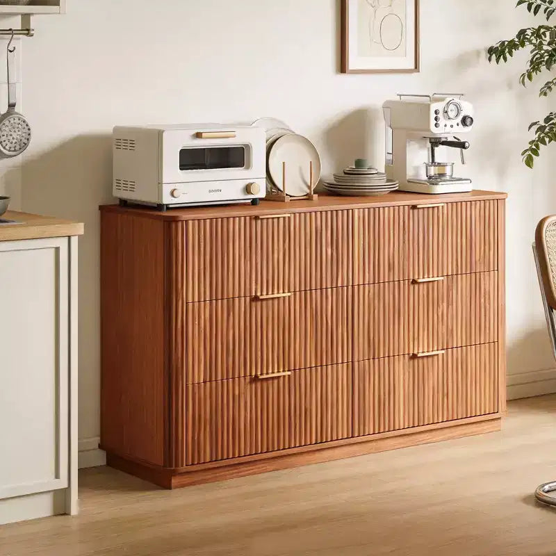 6-Drawer Dresser, 55 Inch Wide with Wave Curve Design, Wooden Storage Cabinet