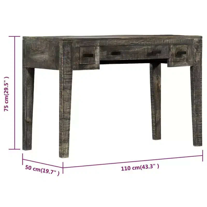 Solid Mango Wood Desk with Drawers – Black, 43.3" W