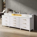 12-Drawer Dresser with LED Lights and Charging Station, 55 Inch Wide Fabric Storage Chest with Wood Top