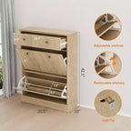 Fluted Shoe Cabinet with Flip-Down Doors and Top Drawer