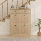 Fluted Shoe Cabinet with Flip-Down Doors and Top Drawer