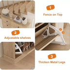 Fluted Shoe Cabinet with Flip-Down Doors and Top Drawer