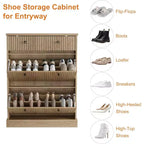 Fluted Shoe Cabinet with Flip-Down Doors and Top Drawer