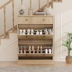 Fluted Shoe Cabinet with Flip-Down Doors and Top Drawer