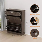 Fluted Shoe Cabinet with Flip-Down Doors and Top Drawer