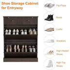 Fluted Shoe Cabinet with Flip-Down Doors and Top Drawer