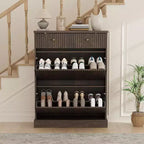 Fluted Shoe Cabinet with Flip-Down Doors and Top Drawer
