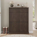 Fluted Shoe Cabinet with Flip-Down Doors and Top Drawer