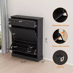 Fluted Shoe Cabinet with Flip-Down Doors and Top Drawer