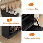 Fluted Shoe Cabinet with Flip-Down Doors and Top Drawer