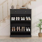 Fluted Shoe Cabinet with Flip-Down Doors and Top Drawer