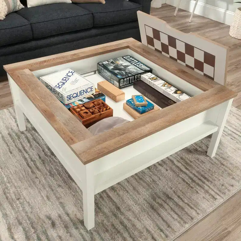 Modern Square Coffee Table with Game Top and Hidden Storage
