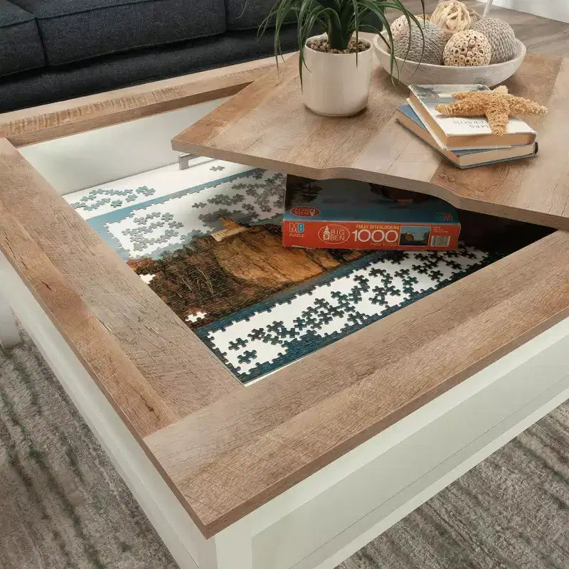 Modern Square Coffee Table with Game Top and Hidden Storage