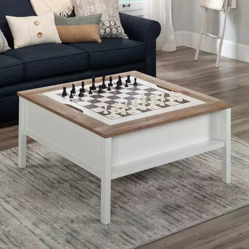 Modern Square Coffee Table with Game Top and Hidden Storage