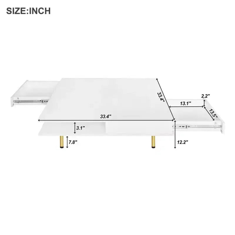 Coffee Table with Drawers and Open Storage, White