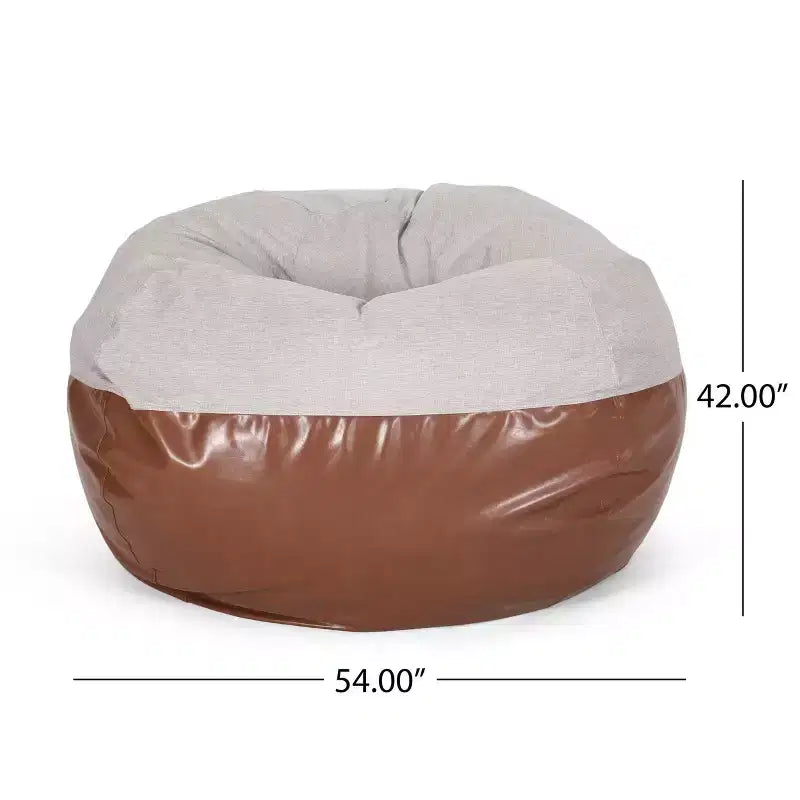 5 FT Rounded Bean Bag Chair – Faux Leather Floor Sofa for Living Room & Bedroom