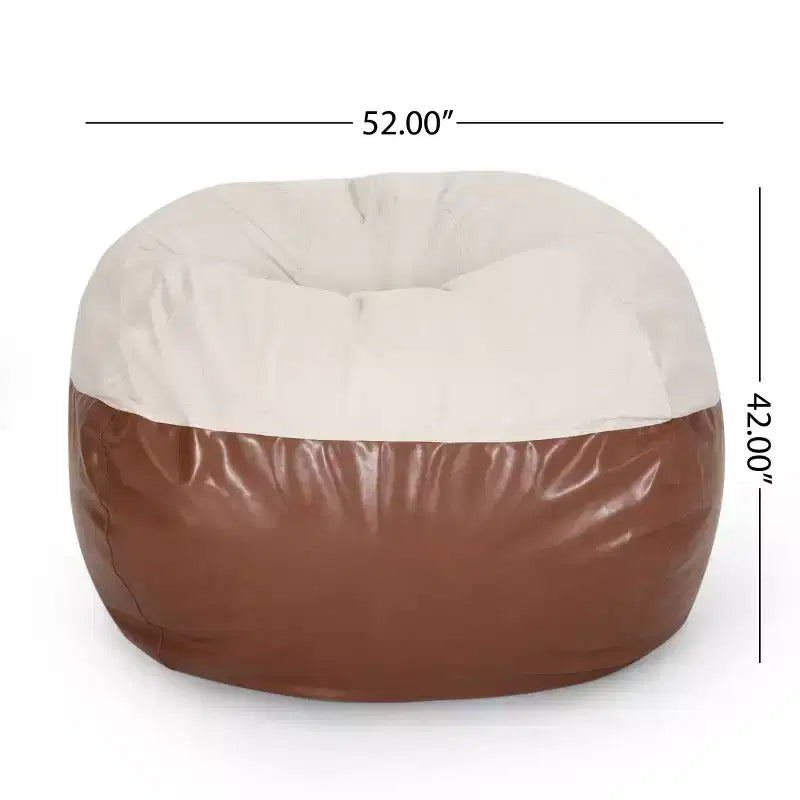 5 FT Rounded Bean Bag Chair – Faux Leather Floor Sofa for Living Room & Bedroom