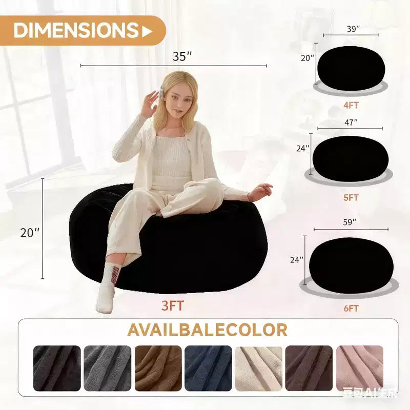 Giant Memory Foam Bean Bag Chair with Flannel Cover, Black