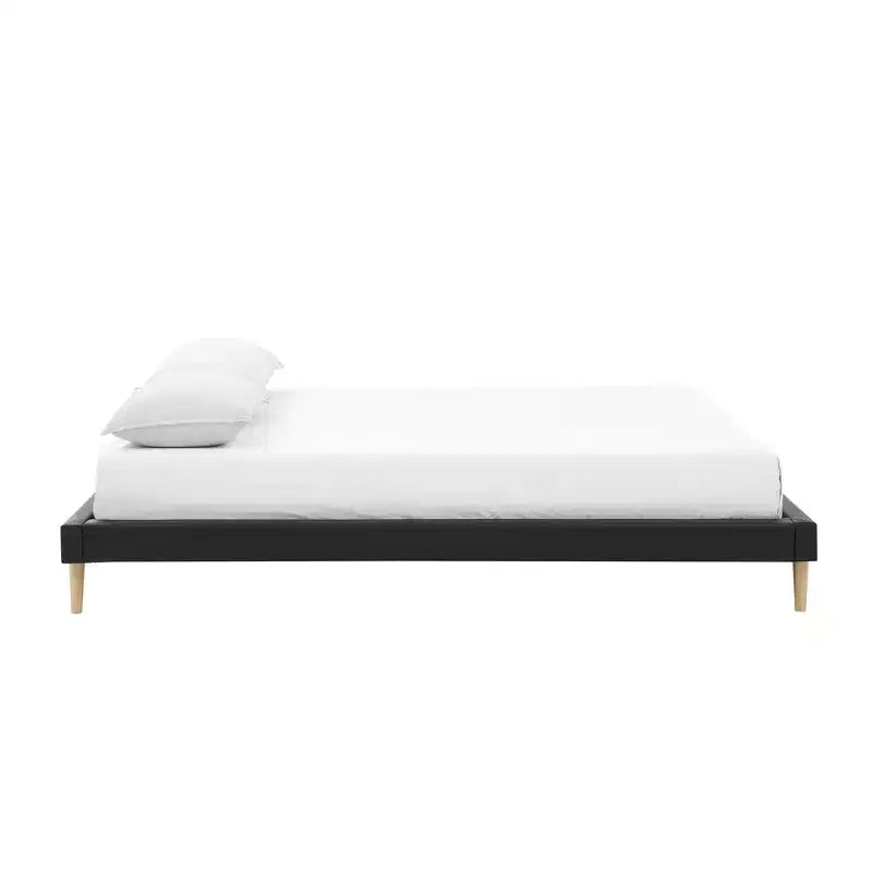 Platform Bed Frame with Faux Leather Upholstery