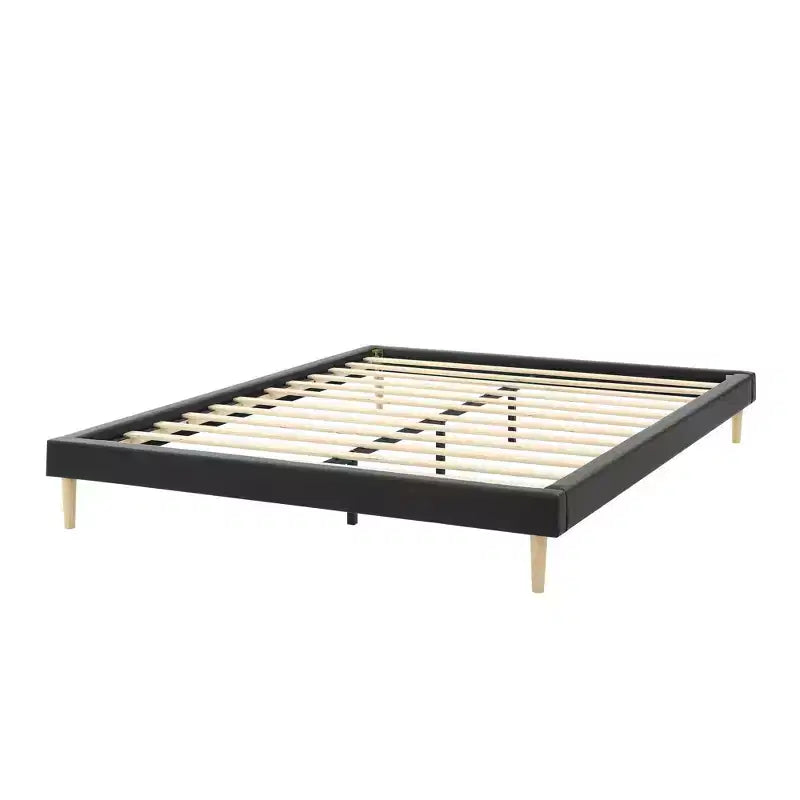 Platform Bed Frame with Faux Leather Upholstery