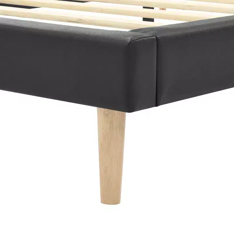 Platform Bed Frame with Faux Leather Upholstery