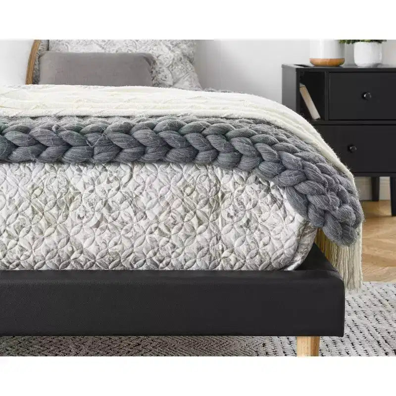 Platform Bed Frame with Faux Leather Upholstery