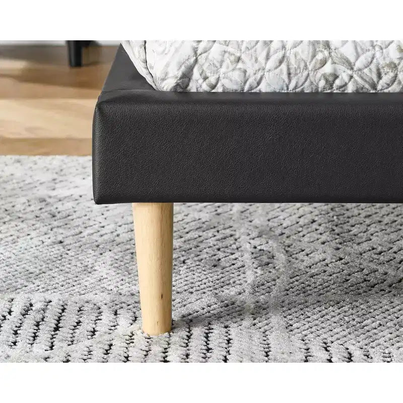 Platform Bed Frame with Faux Leather Upholstery