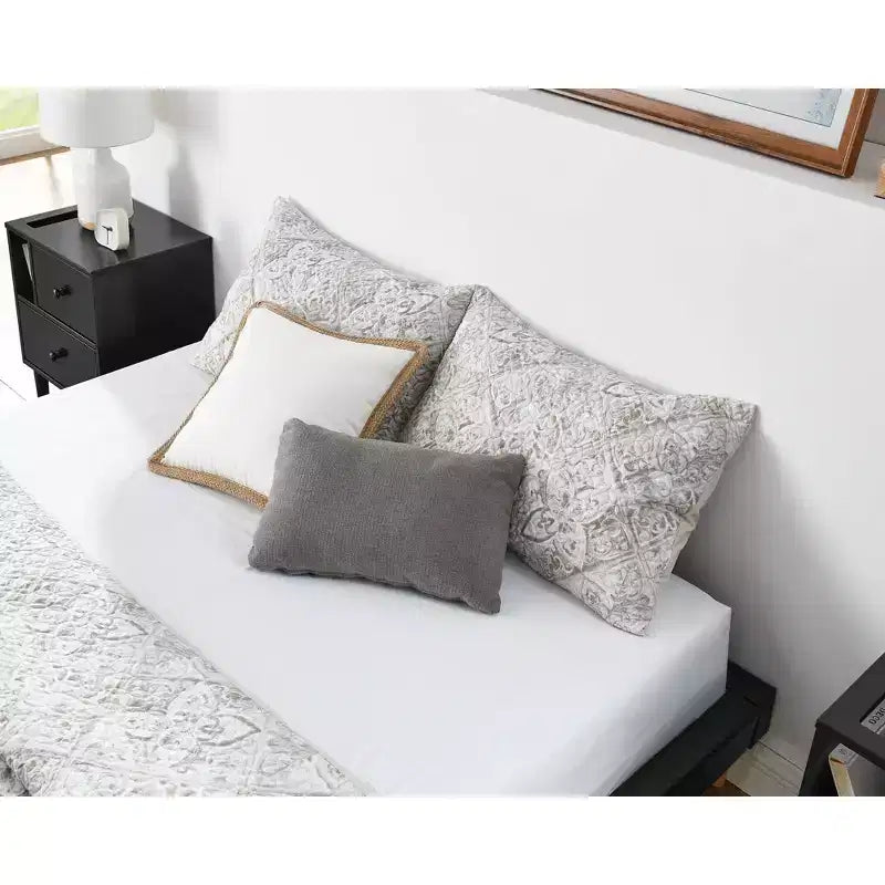 Platform Bed Frame with Faux Leather Upholstery
