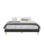 Platform Bed Frame with Faux Leather Upholstery