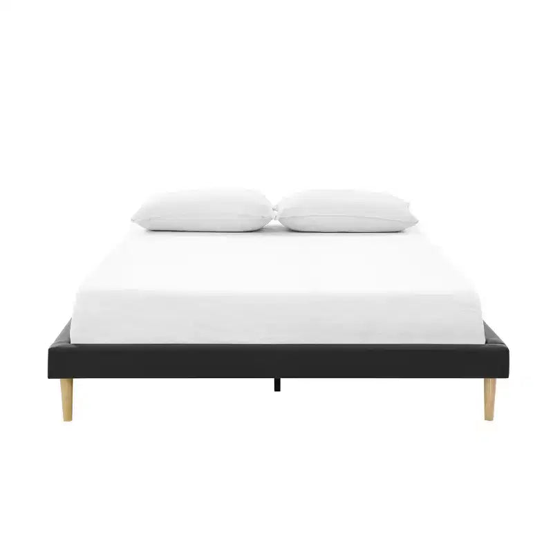 Platform Bed Frame with Faux Leather Upholstery