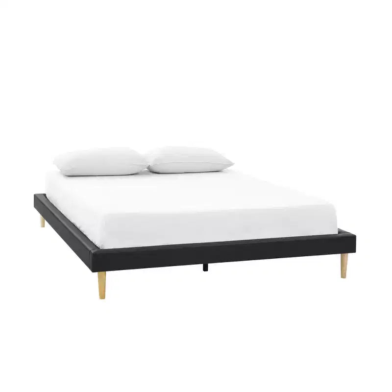 Platform Bed Frame with Faux Leather Upholstery