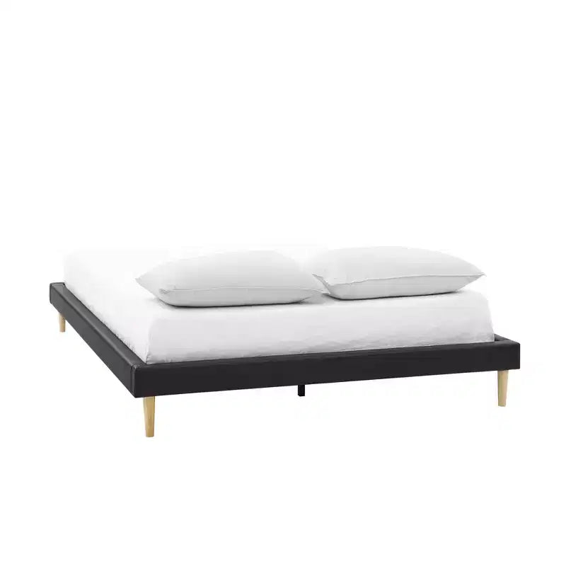 Platform Bed Frame with Faux Leather Upholstery