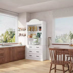 Freestanding Kitchen Pantry Cabinet with 4 Drawers and Open Shelves