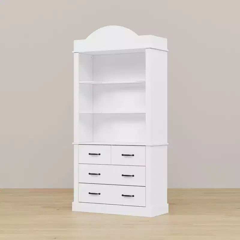 Freestanding Kitchen Pantry Cabinet with 4 Drawers and Open Shelves