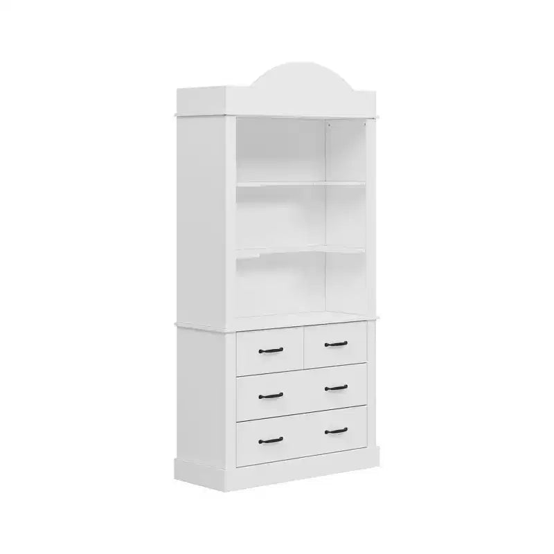 Freestanding Kitchen Pantry Cabinet with 4 Drawers and Open Shelves