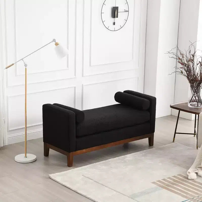 53.5" Upholstered Storage Bench with Wood Legs and Bolster Pillows, Black